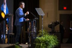 Secretary of Defense Pete Hegseth giving remarks at Special Operations Forces Week welcome ceremony in Tampa, Florida