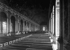 Interior of the Galerie des Glaces with tables arranged for Treaty of Versailles signing