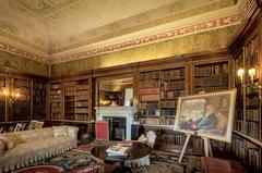 Interior of the Spanish Library at Harewood House with wooden bookshelves and classic architecture