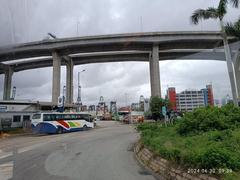 Stonecutters Island Container Port Road South with Stonecutters Bridge and Tsing Sha Highway flyover in Hong Kong June 2024