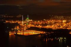 Stonecutters Bridge Hong Kong at night with illuminated city skyline