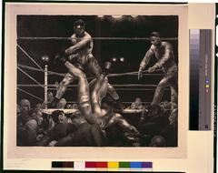 Historic lithograph of boxers Dempsey and Firpo by Geo. Bellows