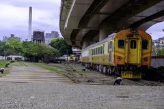 Taiwan Railway Administration EMU100 electric multiple unit on static display at Taipei Railway Workshop