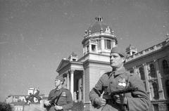 Yugoslav fighters near the National Assembly building in Belgrade, October 1944