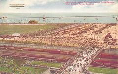 Aeroplane flying over Chicago Yacht Club House and Grant Park