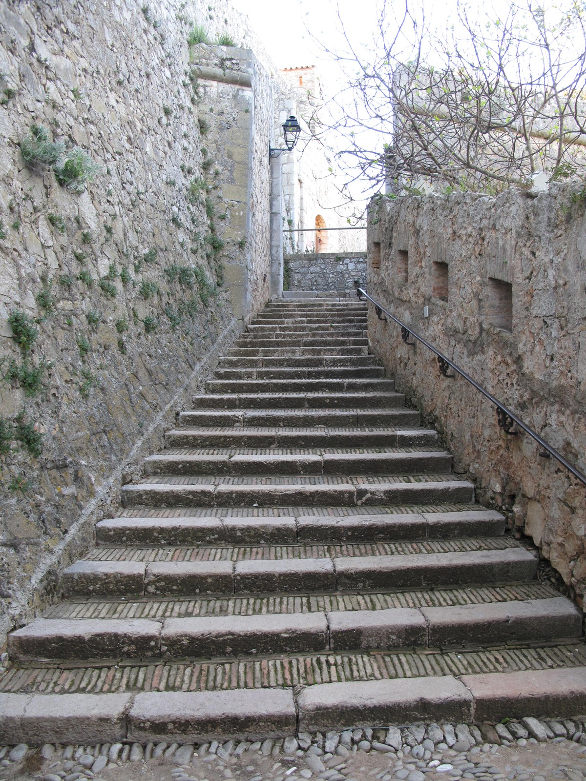 Stone access stairs leading to Fort Royal on Sainte-Marguerite Island in Alpes-Maritimes, France
