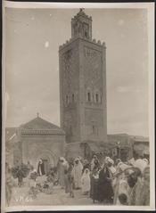 Ben Salah Mosque Marrakech minaret early 20th century black and white photo