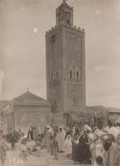 Early 20th century photo of Ben Salah Mosque minaret in Marrakech