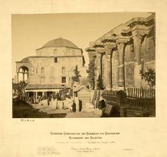 West facade of the Library of Hadrian and the Tzistarakis mosque in Athens in 1869