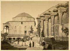 West facade of the Library of Hadrian and Tzistarakis mosque in Athens in 1869