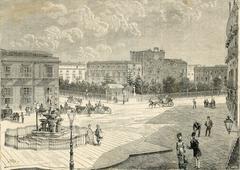 La piazza Marina in Palermo, detailed woodcut illustration