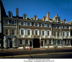 Market Street Houses with arched entrance to Franklin Court at Independence National Historical Park Philadelphia