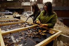 NPS employees cleaning shards of artifacts at Independence National Historic Park