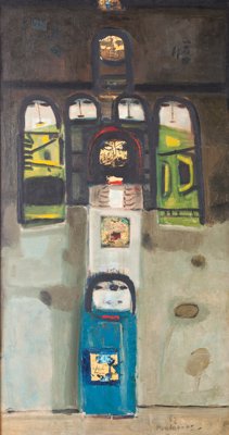 Abstract artwork titled Icons of Moudarres by Fateh al Moudarres featuring vibrant colors and symbolic shapes