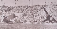 Romania vs East Germany football match 3-2 at Stadionul 23 August with goal by Cornel Pavlovici and goalkeeper Harald Fritzsche
