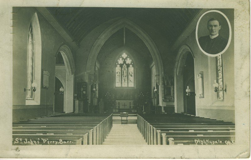 Postcard of St John the Evangelist's Church in Perry Barr, Birmingham, England