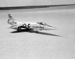 YF-104A aircraft parked on Rogers Dry Lake, Edwards AFB
