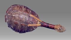 Iroquois snapping turtle shell rattle with traditional Native American design