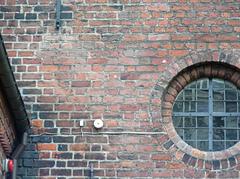 Helligåndskirken tower wall detail showing change of bond between old and new parts in Copenhagen Denmark