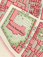 Lille Heiliggeist Stræde street detail from Christian Gedde's map of Frimand's Quarter in Copenhagen, Denmark