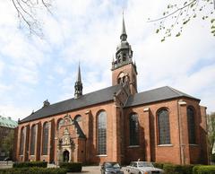 Helligåndskirken Church in Copenhagen with clear blue sky