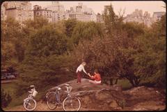 Cyclists riding bicycles in Central Park on a closed road