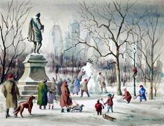 Snowman in Central Park during winter