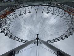 The London Eye illuminated at dusk with the city skyline in the background