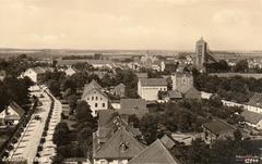 Panoramic view of Braniewo city along Sikorskiego street with buildings and rooftops
