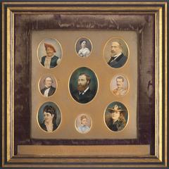 Collection of nine vintage portrait photographs in original passe-partout frames