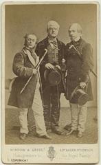 Edward Righton, W. J. Hill and Walter H. Fisher parodying Acton Smee Ayrton, Robert Lowe and William Ewart Gladstone in The Happy Land 1873