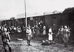 Jews boarding trains at Umschlagplatz Warsaw during German occupation in WWII
