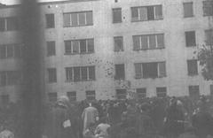 Jews waiting at Umschlagplatz in the courtyard of a public school in 1942