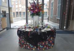 Karneval 2021 decorations in the entrance hall of Hetjens Ceramic Museum in Düsseldorf during Corona lockdown