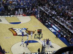 Basketball court with a player making a move