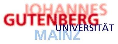 Old logo of Johannes Gutenberg University Mainz with colorful waves and text
