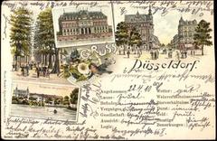 Vintage view of Düsseldorf Hofgartenstraße and Alleestraße with Elberfelder Straße in the background in 1910
