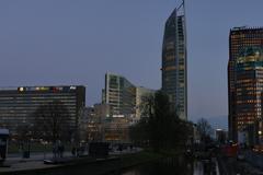 Dusk view of Zwarteweg street in Den Haag, Netherlands