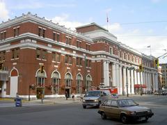 Waterfront Station in Vancouver with distinctive architecture and tram tracks