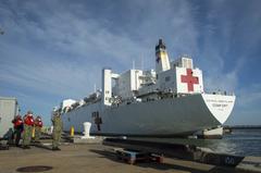 USNS Comfort hospital ship docked at Naval Station Norfolk during COVID-19 pandemic