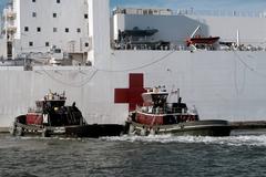 Hospital ship USNS Comfort returning to Naval Station Norfolk during COVID-19 pandemic