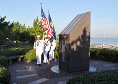Navy honor guard from USS Cole practicing flag ceremony at USS Cole Memorial Naval Station Norfolk