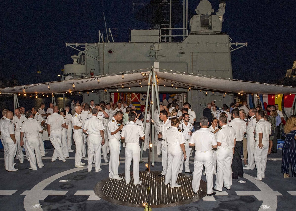 Reception on flight deck of Portuguese navy frigate NRP Dom Francisco de Almeida during NATO port visit at Naval Station Norfolk