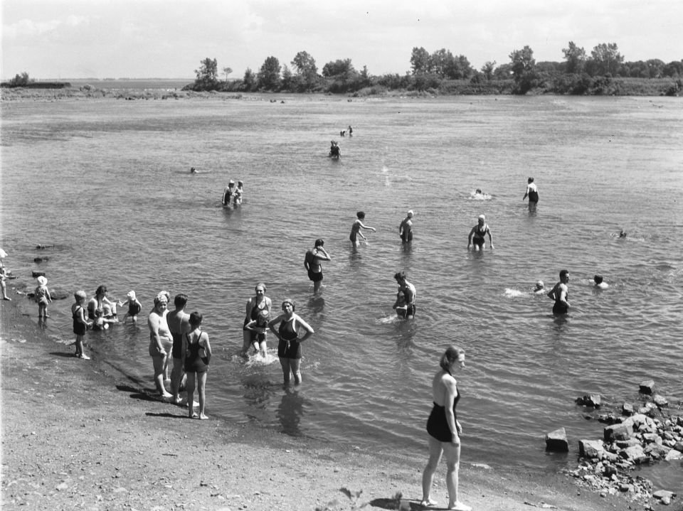 Swimmers enjoying the beach at Power House in Ville La Salle
