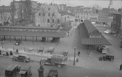 Bird's eye view of Bonsecours Market on St. Paul Street in Old Montreal with surrounding urban scene