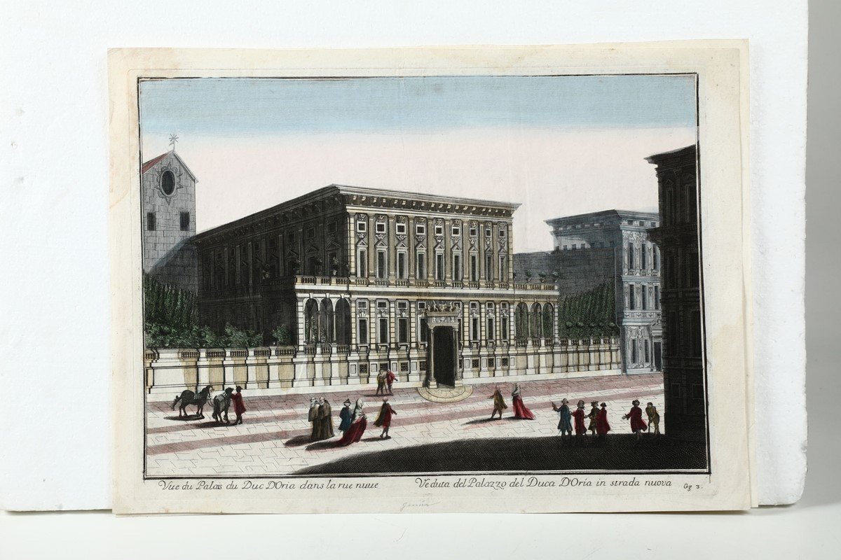 View of the Duke D'Oria Palace on Strada Nuova in Genoa, 18th century optical color view