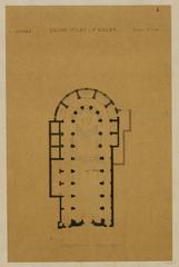 Architectural drawing plan of Saint-Leu-Saint-Gilles church in Paris from 1861 with detailed floor plan and elevations