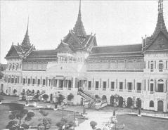 Phra Thinang Chakri Maha Prasat palace circa 1870 in traditional Thai architectural style