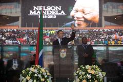 Barack Obama speaking at Nelson Mandela memorial service in Soweto, South Africa, December 2013