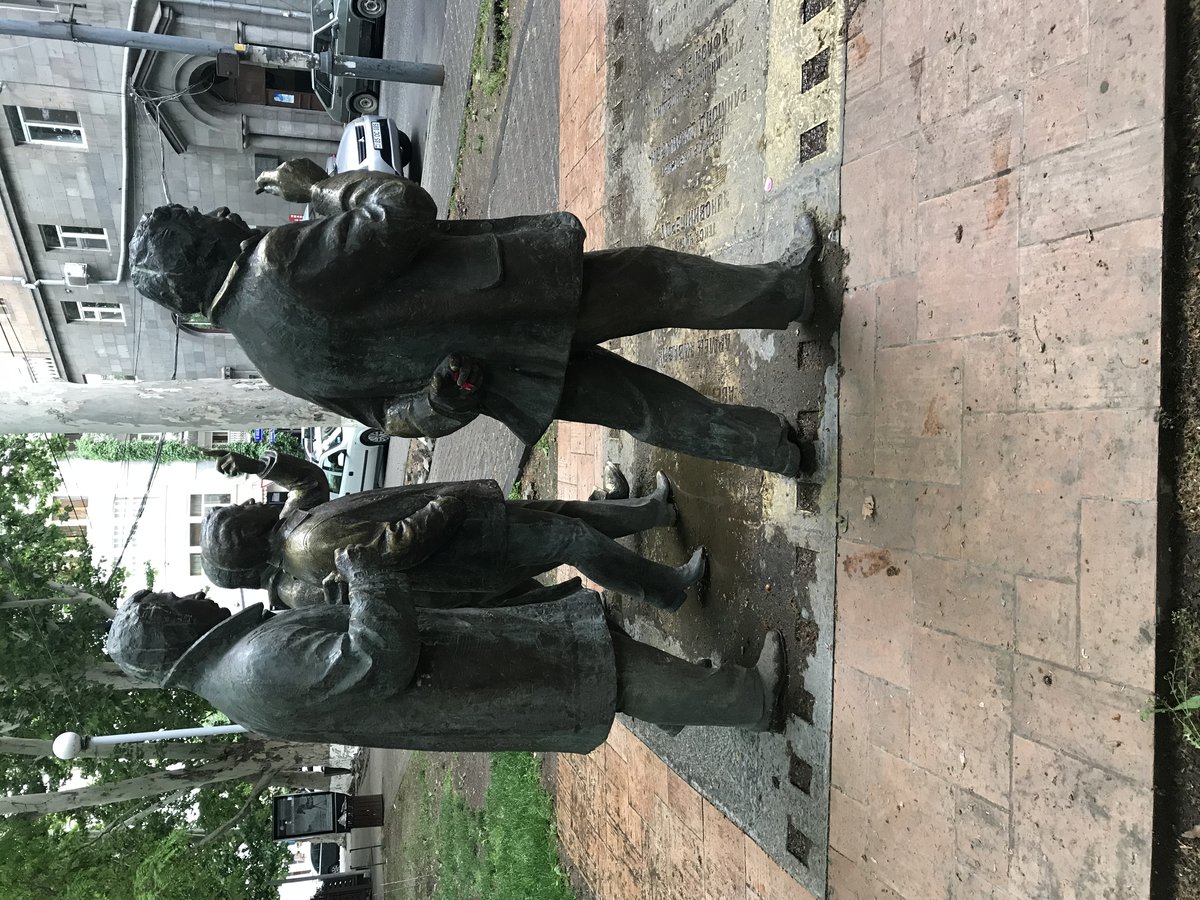 Cascade Staircase on Sarian Street in Yerevan with people walking, May 2018